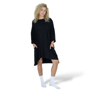Foxy Kind Out of Pocket Oversized Ribbed Lounge Dress Black M